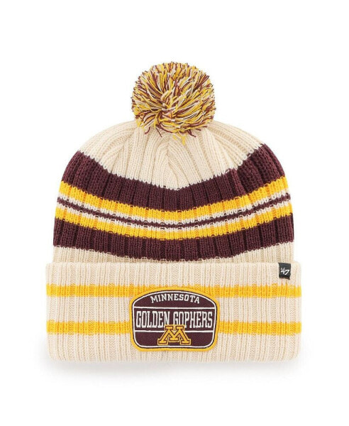 Men's '47 Natural Minnesota Golden Gophers Hone Patch Cuffed Knit Hat with Pom