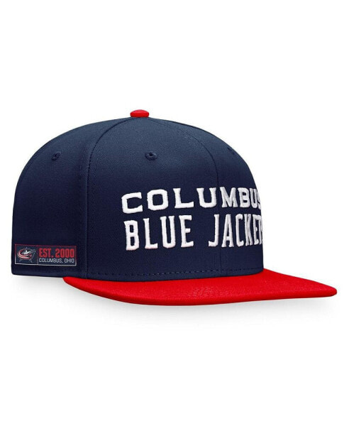 Men's Navy, Red Columbus Blue Jackets Iconic Color Blocked Snapback Hat