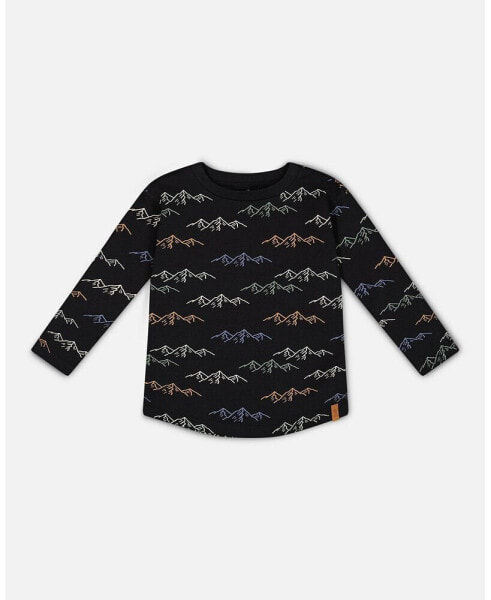 Toddler Boys Long Sleeve Printed T-Shirt Black Printed Mountains - Toddler|Child