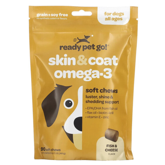 Витамины и добавки Ready Pet Go! Skin & Coat Omega-3 для собак всех возрастов, Рыба и Сыр, 90 мягких конфет, 360 г