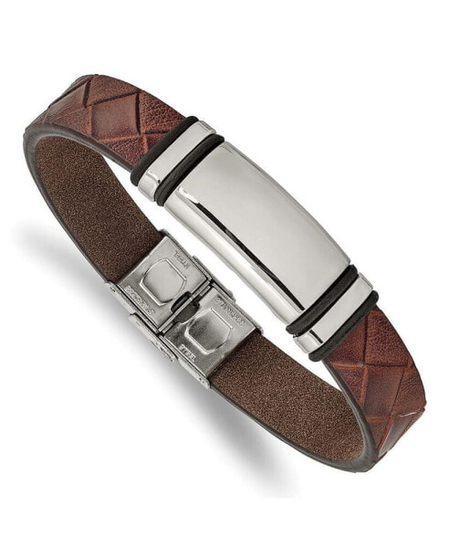 Stainless Steel Brown Leather with Black Rubber ID Bracelet