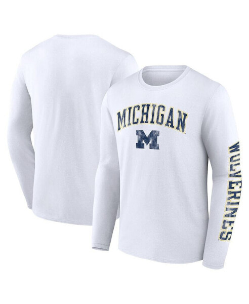 Men's White Michigan Wolverines Distressed Arch Over Logo Long Sleeve T-shirt