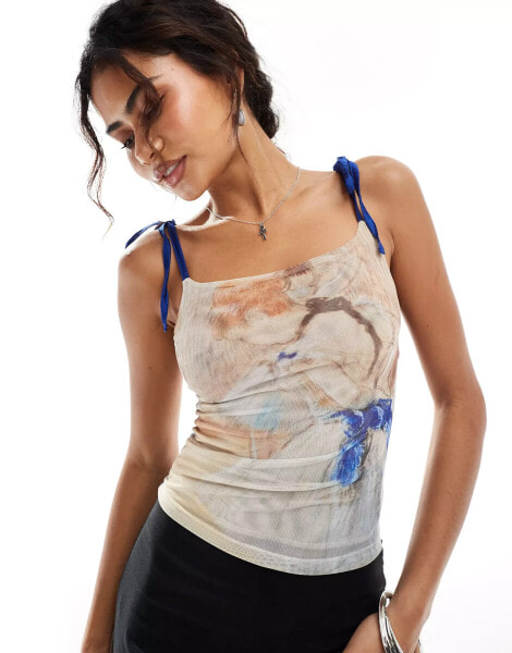 Reclaimed Vintage Degas licensed mesh cami with bow straps