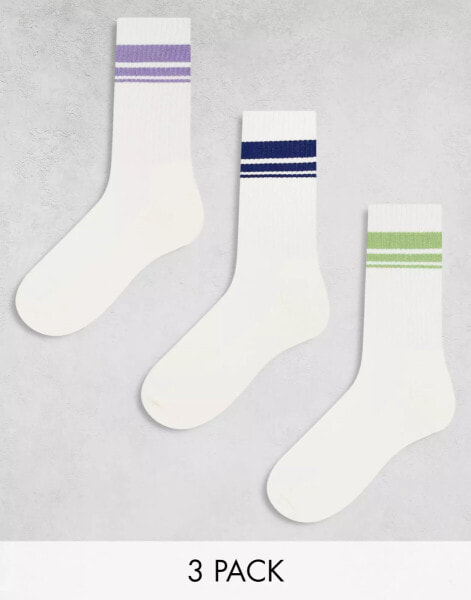 ASOS DESIGN 3 pack socks with triple stripes in white