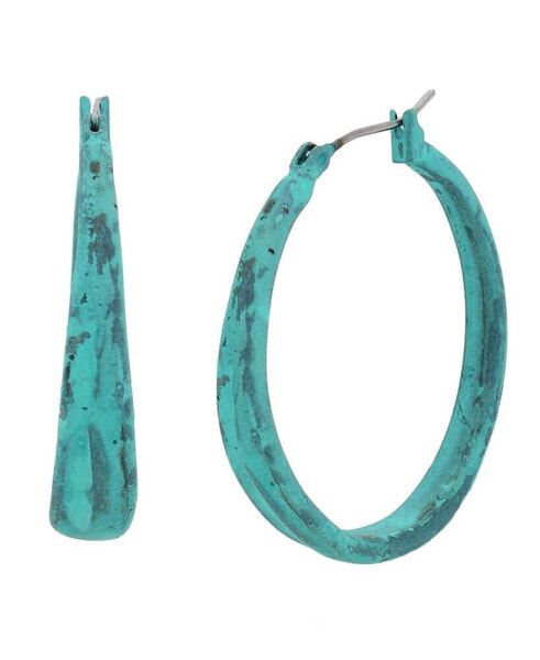 Turquoise Patina Textured Hoop Earrings