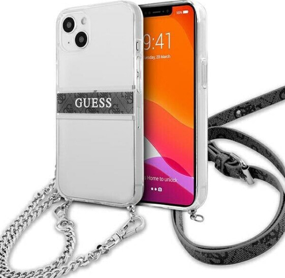 Guess Guess GUHCP13SKC4GBSI iPhone 13 mini 5,4" Transparent hardcase 4G Grey Strap Silver Chain