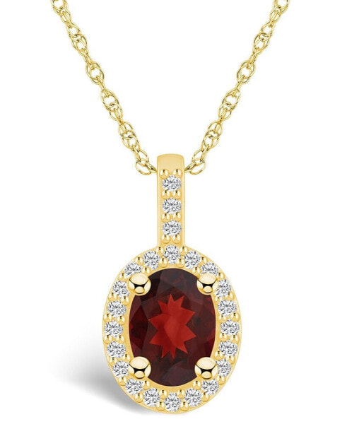 Garnet (1-1/2 Ct. T.W.) and Diamond (1/4 Ct. T.W.) Halo Pendant Necklace in 14K Yellow Gold