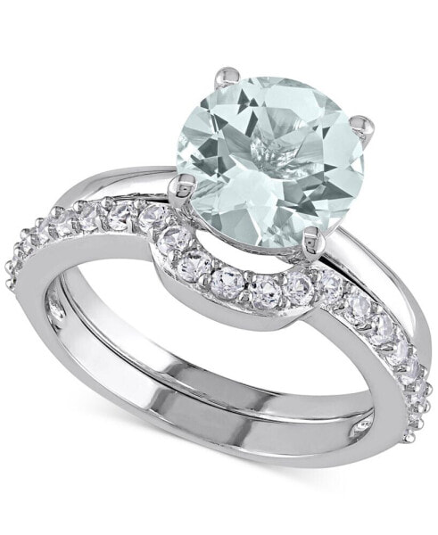 Обручальное кольцо Macy's Aquamarine & Lab-Grown White Sapphire.