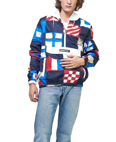 Men's Flag Print Pullover Windbreaker Jacket