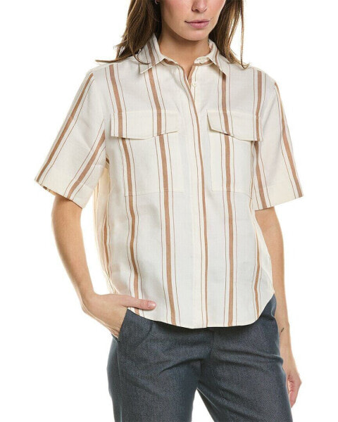 Рубашка из льна и шелка Piazza Sempione женская коричневая 44
