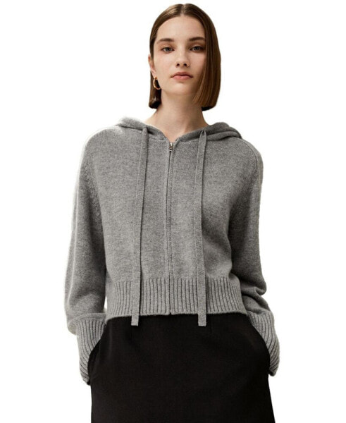 Women's Short Zip-Up Wool Cashmere Hoodie for Women