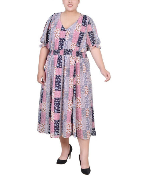 Plus Size Short Puff Sleeve Chiffon Dress