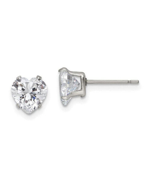 Stainless Steel Polished Heart CZ Stud Earrings