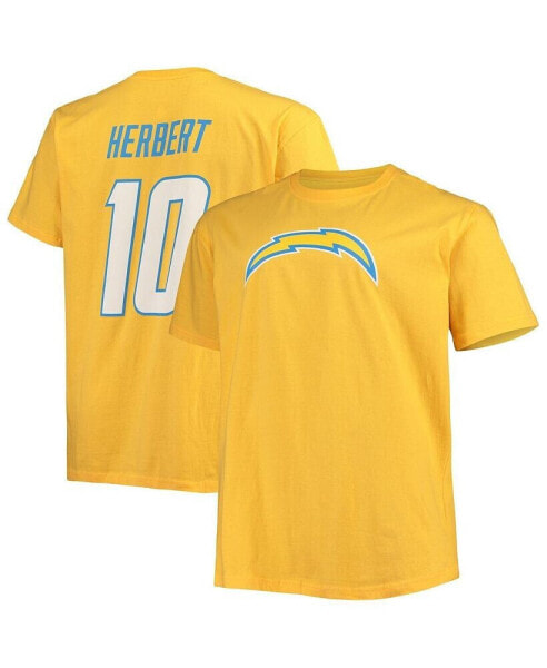Men's Justin Herbert Gold Los Angeles Chargers Big and Tall Player Name and Number T-shirt