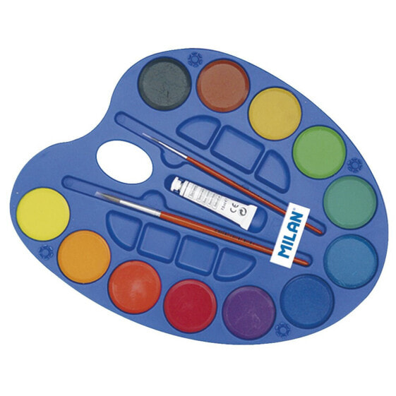 MILAN Palette Of 12 Watercolour Tablet Ø 45 mm With 2 Brushes And White Tube