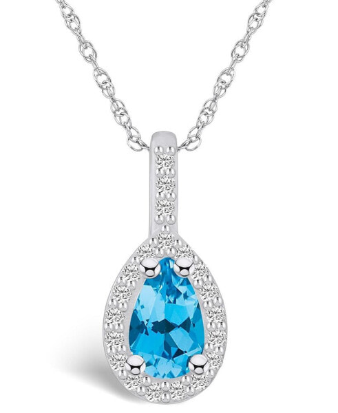 Blue Topaz (1 Ct. T.W.) and Diamond (1/5 Ct. T.W.) Halo Pendant Necklace in 14K White Gold
