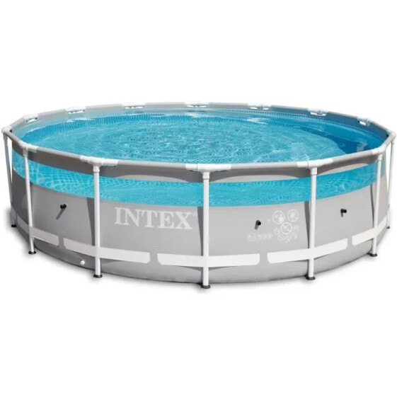 Бассейн Intex Kit fr rundes rhrenfrmiges Schwimmbad CLEARVIEW Metallstruktur Luftreiniger + Sicherheitsleiter + Abdeckung + Matte 4,27 x 1,07 m