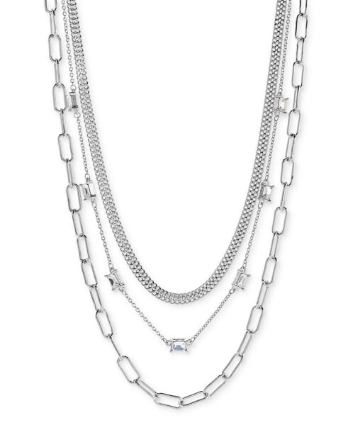 On 34th crystal & Mixed Link Layered Collar Necklace, 16" + 2" extender, Created for Macy's