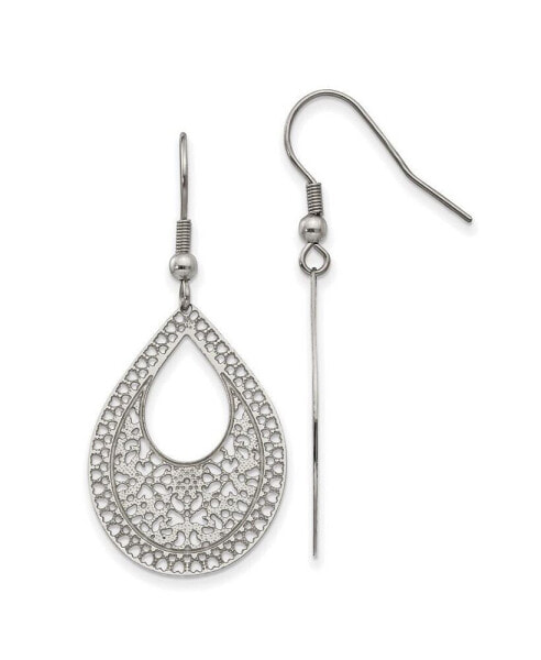 Stainless Steel Textured Cut-out Design Dangle Earrings