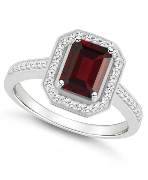 Garnet (1-9/10 ct. t.w.) and Diamond (1/5 ct. t.w.) Halo Ring in Sterling Silver