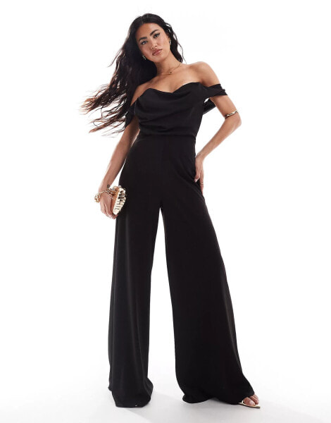 ASOS DESIGN off shoulder structured neckline jumpsuit in black