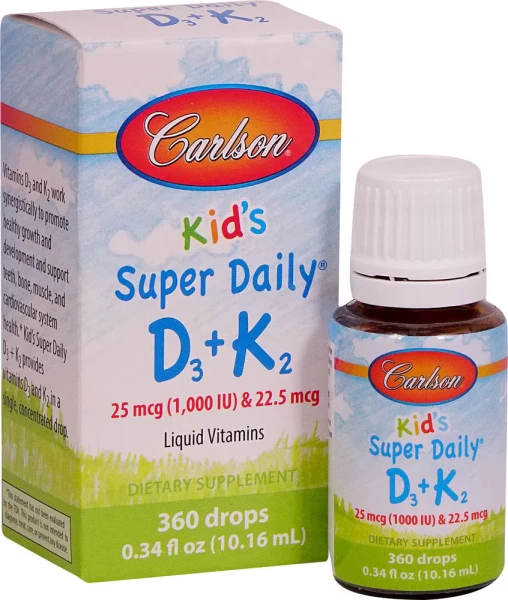 Carlson Kids Super Daily D3 plus K2 Ежедневный жидкий комплекс витаминов D-3 и К-2 для детей 1016 мл 360 капель 2921₽