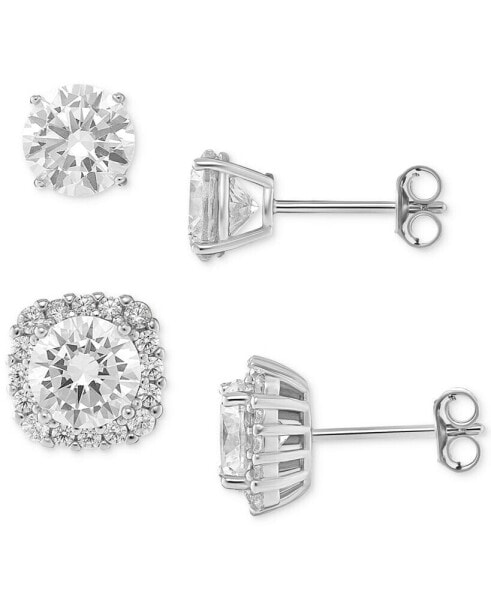 2-Pc. Set Cubic Zirconia Halo & Stud Earrings in Sterling Silver, Created for Macy's