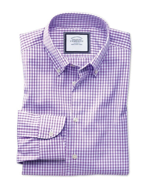 Charles Tyrwhitt Non-Iron Button Down Check Slim Fit Shirt Men's 17" - 35" Sing