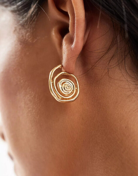 ASOS DESIGN hoop earrings with swirl detail in brushed gold tone