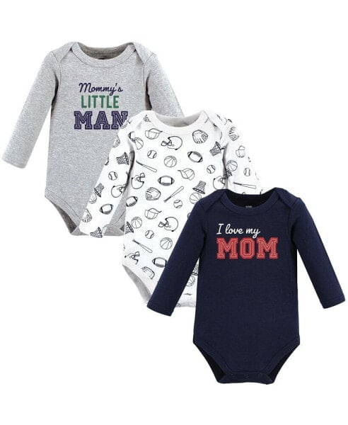 Baby Boys Cotton Long-Sleeve Bodysuits, Love Mom, 3-Pack