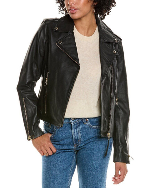 Sam Edelman Ring Zipper Leather Moto Jacket Women's Black S