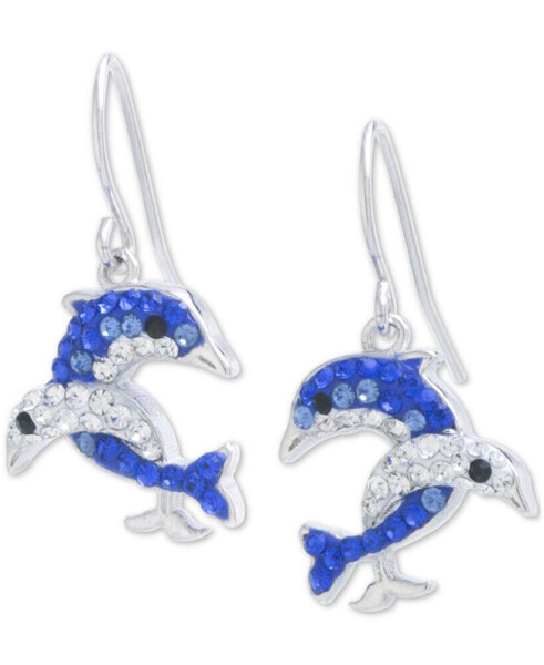 Crystal Dolphin Drop Earrings in Sterling Silver, Created for Macy's