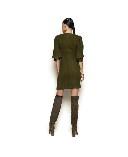 Women's Asymmetrical Olive Cable Knit Butterfly Sleeve Sweater Dress