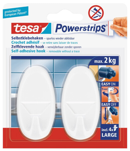 Tesa Powerstrips - Indoor - Universalhaken - Weiß - Kunststoff - Klebestreifen - 2 kg