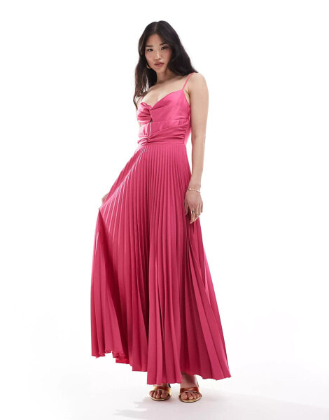 Closet London – Satin-Maxikleid in Rosa mit verdrehter Vorderseite