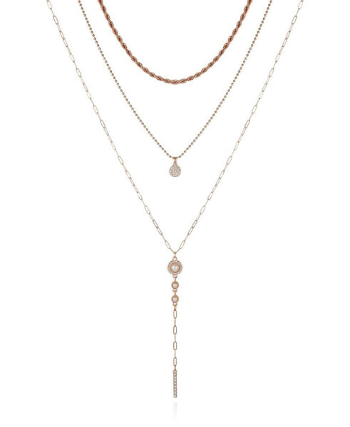 T Tahari crystal and Imitation Pearl Layering Necklace Set, 3 Piece