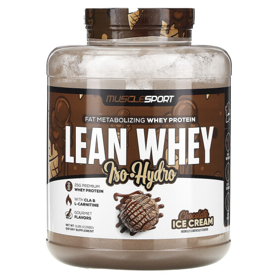 Протеиновый коктейль MuscleSport Lean Whey, Iso-Hydro, шоколадное мороженое, 5 фунтов (2,268 г)
