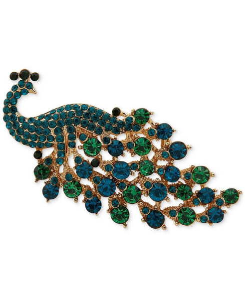 Gold-Tone Blue Teal Multi Peacock Pin