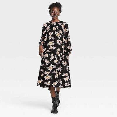 Women's Raglan Long Sleeve High Low Dress - Who What Wear Black Floral XS