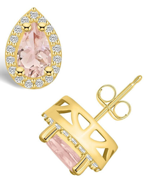 Morganite (1-3/8 ct. t.w.) and Diamond (1/3 ct. t.w.) Halo Stud Earrings in 14K Yellow Gold