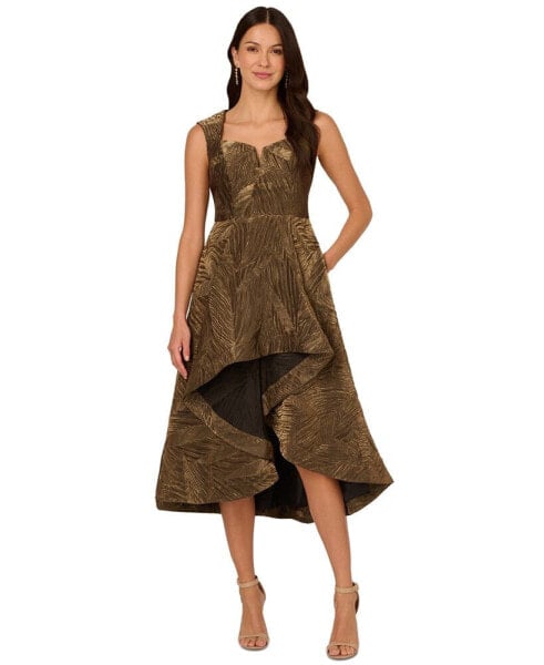 Women's Notch-Neck High-Low-Hem Metallic Gold Dress