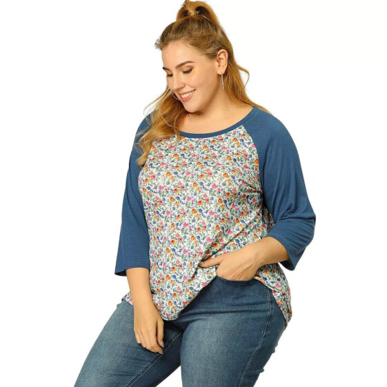 Agnes Orinda Women's Plus Size Raglan Sleeves Floral Dressy Casual Peasant T