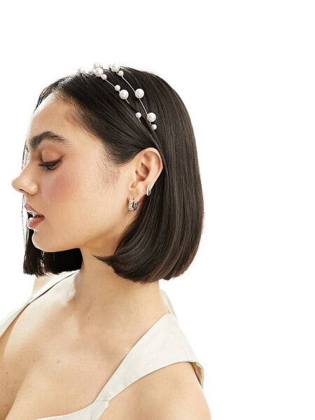 ASOS DESIGN headband with multirow pearl and wire design