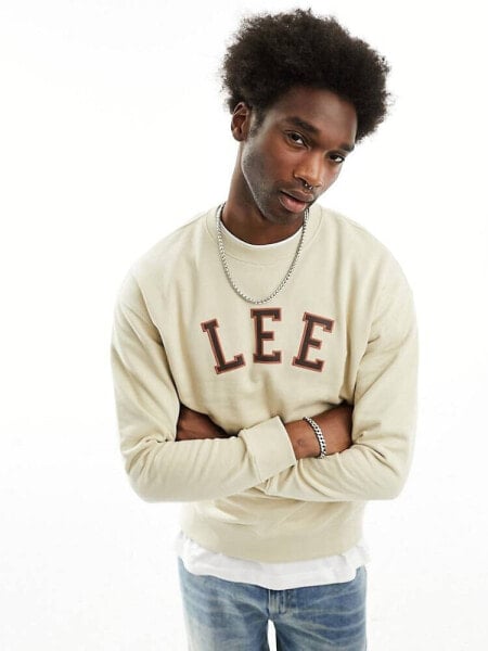 Lee varsity arc logo oversized sweatshirt in beige