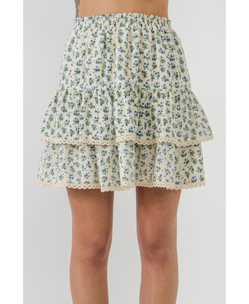 Women's Floral Lace Trim Detail MIni Skirt