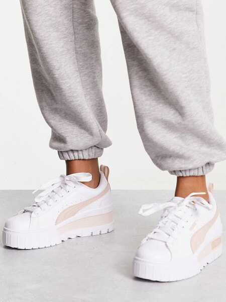 Puma Mayze Wedge trainers in white and pink