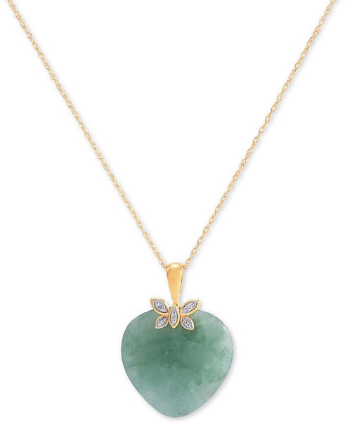 Jade (19mm) & Diamond Accent Heart 18" Pendant Necklace in 10k Gold