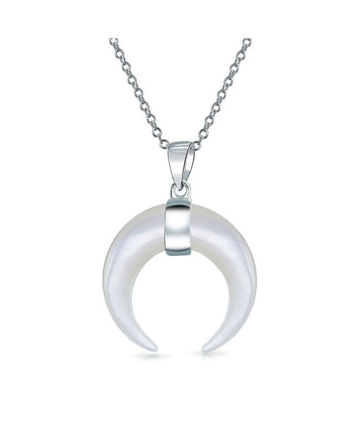 Tribal Style Horn Italian Crescent Luna Waning Half Moon Pendant Necklace Western Jewelry For Women Teen .925 Sterling Silver