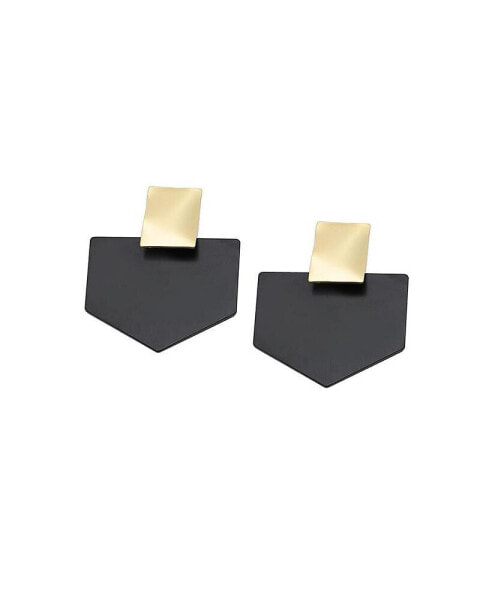 Women's Black Block Drop Earrings