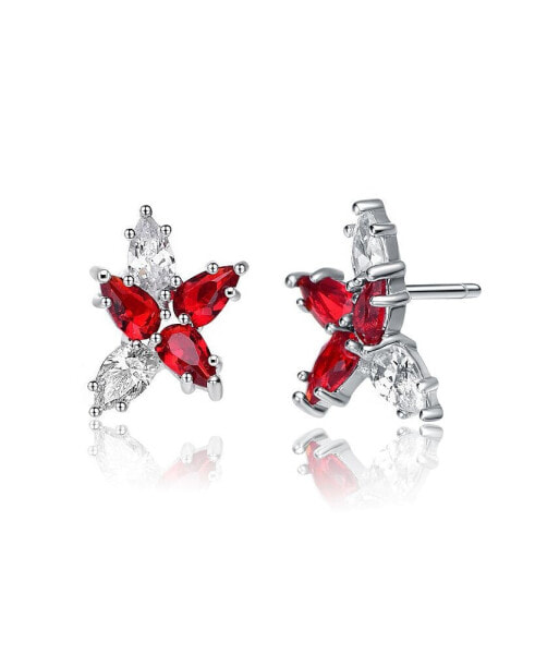 Sterling Silver White Gold Plated Ruby Cubic Zirconia Stud Earrings